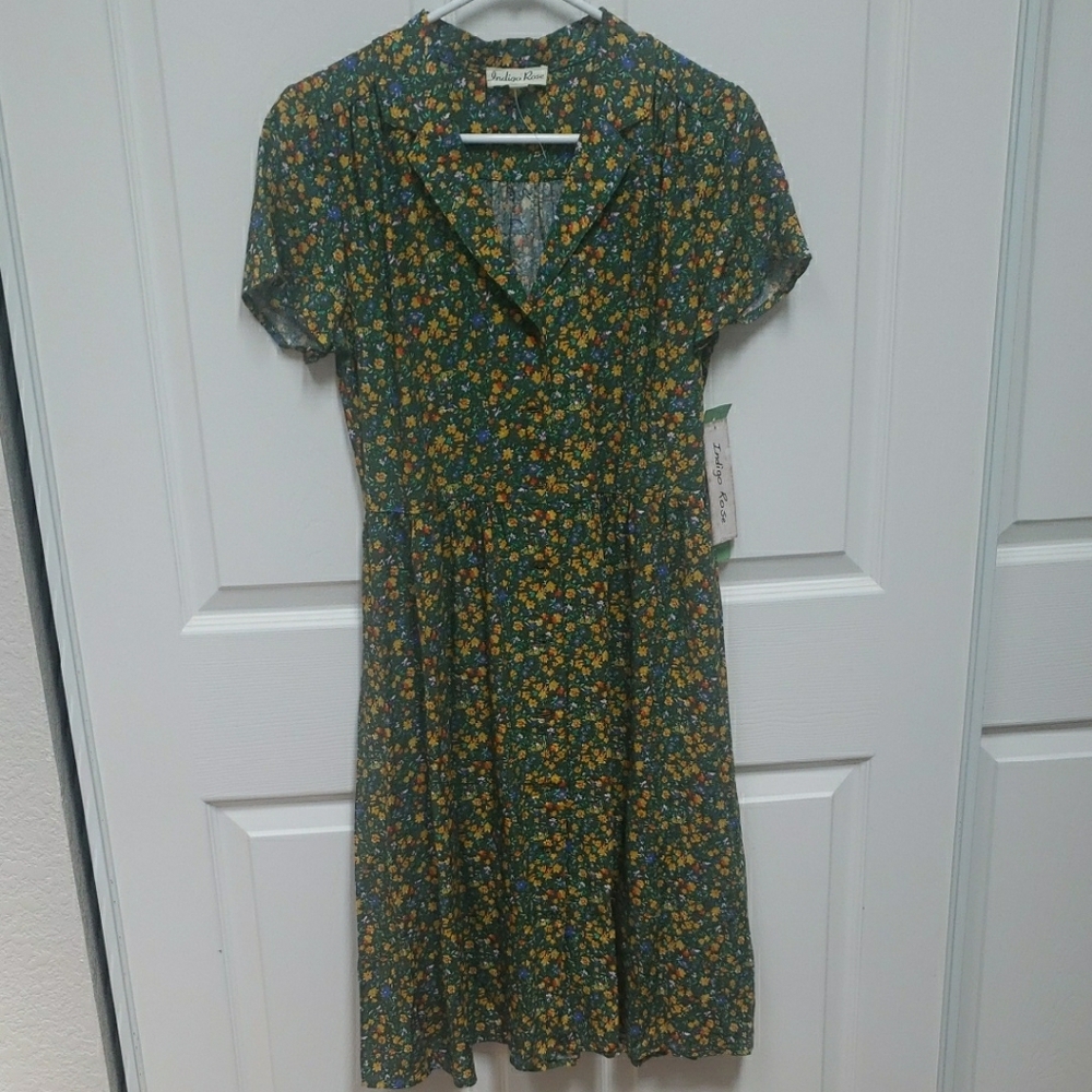 Green and Yellow Flutter Sleeve Midi Sundress